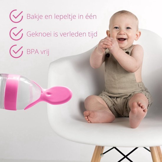 Knijpfles babyhapjes - roze